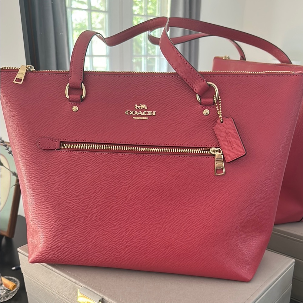 Coach Pink Leather Tote with Gold Hardware